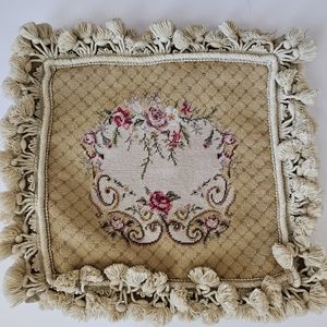 Vintage embroidered throw pillow cover with tassels